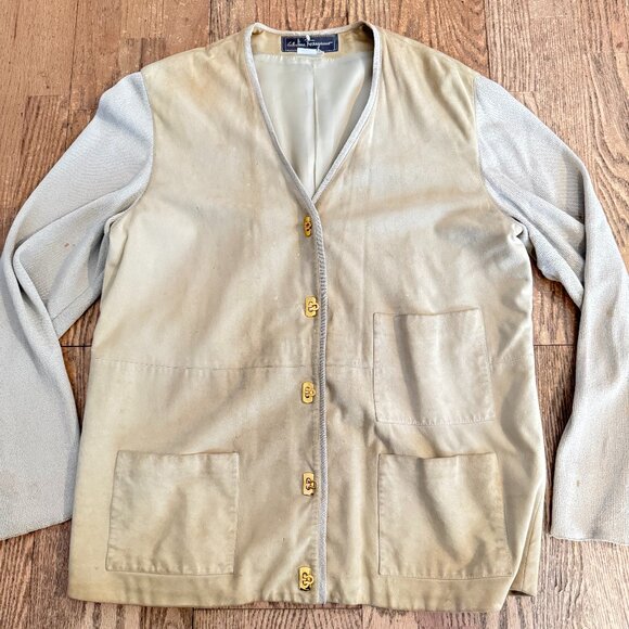 AUTHENTIC SALVATORE FERRAGAMO SUEDE KNIT CARDIGAN WOMENS LIGHT GREEN SIZE 46